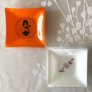 Playboy Club Glass Ashtrays Vtg Femlin Bunny VIP Members Only Trinket Dish MCM